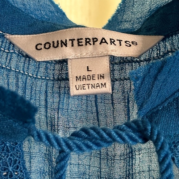 Counterparts Gauze Boho Top Bell Short Sleeve Floral Crochet Trim large - Picture 4 of 5